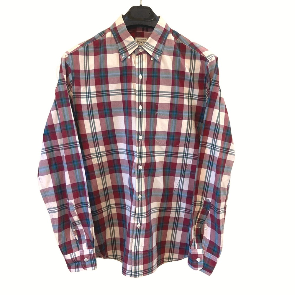 J.Crew‎ Mens M Classic Fit Plaid Button Down Shirt Red Blue Cotton F8051 Size M